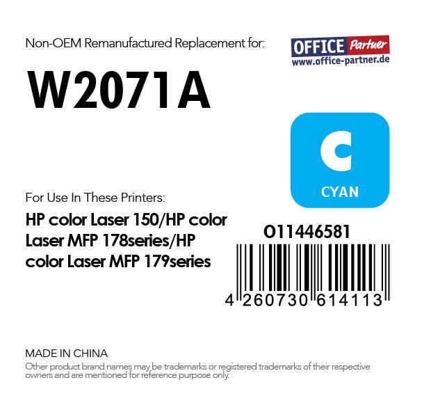 OFFICE-Partner Premium Toner - alternativ zu HP 117A (W2071A) - cyan OFFICE-Partner Premium Toner - alternativ zu HP 117A (W2071A) - cyan
